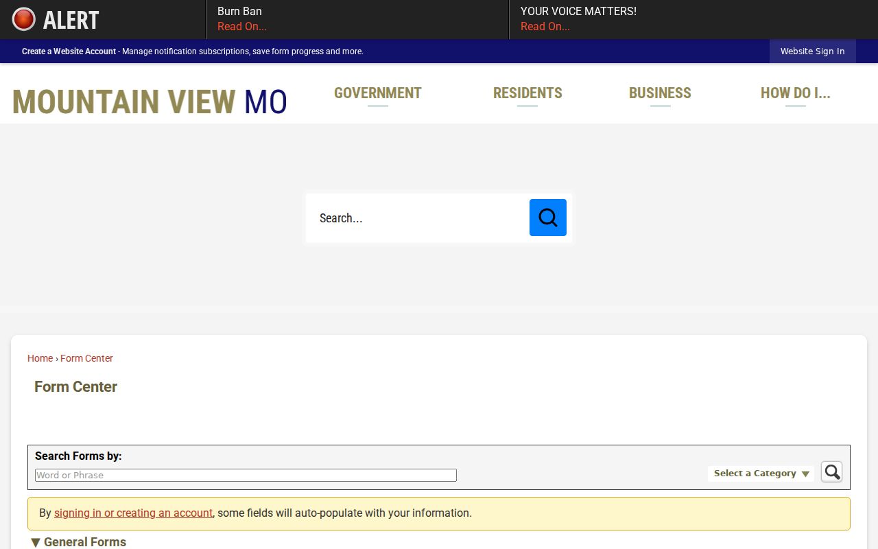 Mountain View official records request form center