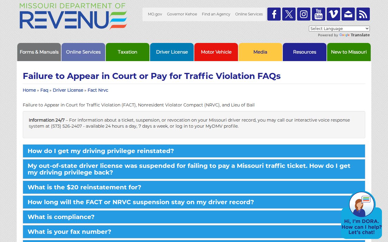 Missouri driver license compliance information