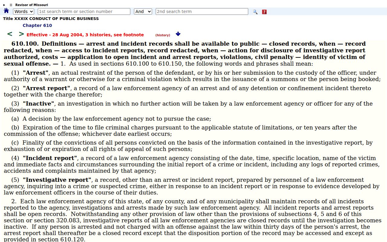 Missouri open and closed incident record rules